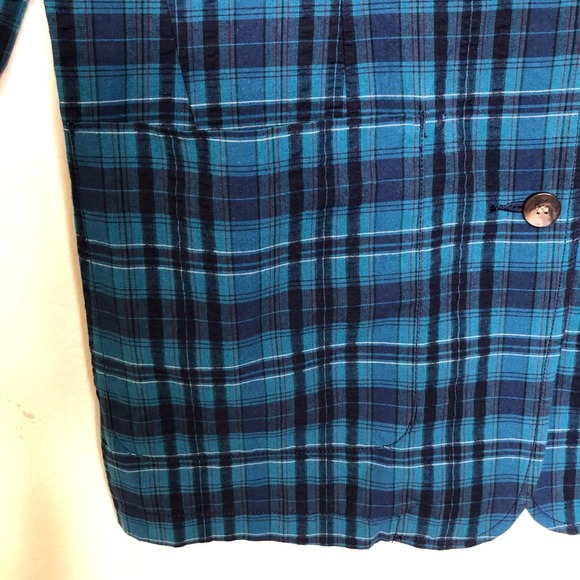 Vintage Eddie Bauer Plaid Blazer 100% Cotton Blue Green Career Preppy Jacket | M - Picture 14 of 16